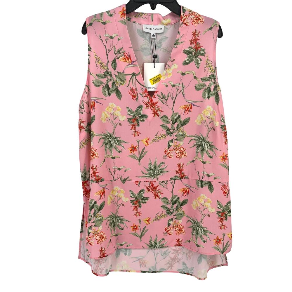 Gibson Latimer Carnation Pink Botanical Floral Print Shirt Womens Size Medium